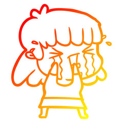 warm gradient line drawing cartoon woman in tears