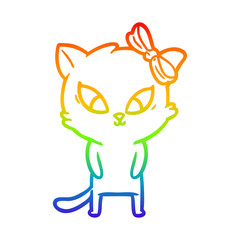 rainbow gradient line drawing cartoon cat