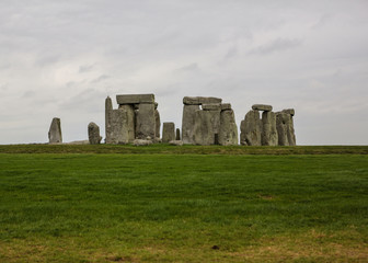 Stonehenge against a cloudy sky. 