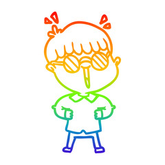 rainbow gradient line drawing cartoon boy wearing spectacles