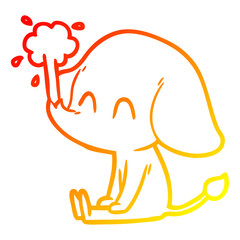 warm gradient line drawing cute cartoon elephant spouting water