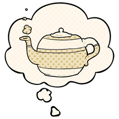cartoon teapot and thought bubble in comic book style