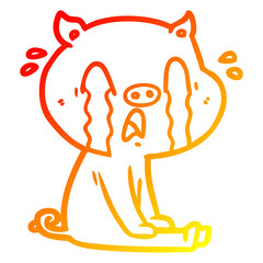 warm gradient line drawing crying pig cartoon