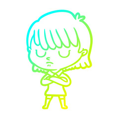 cold gradient line drawing cartoon woman