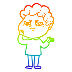 rainbow gradient line drawing cartoon angry man