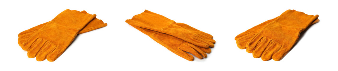 Set of protective gloves on white background. Banner design