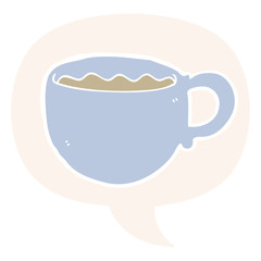 cartoon coffee cup and speech bubble in retro style