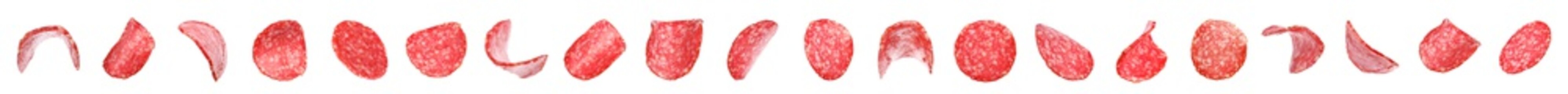 Set of cut fresh sausage on white background. Banner design