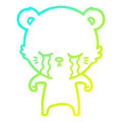 cold gradient line drawing crying cartoon bear