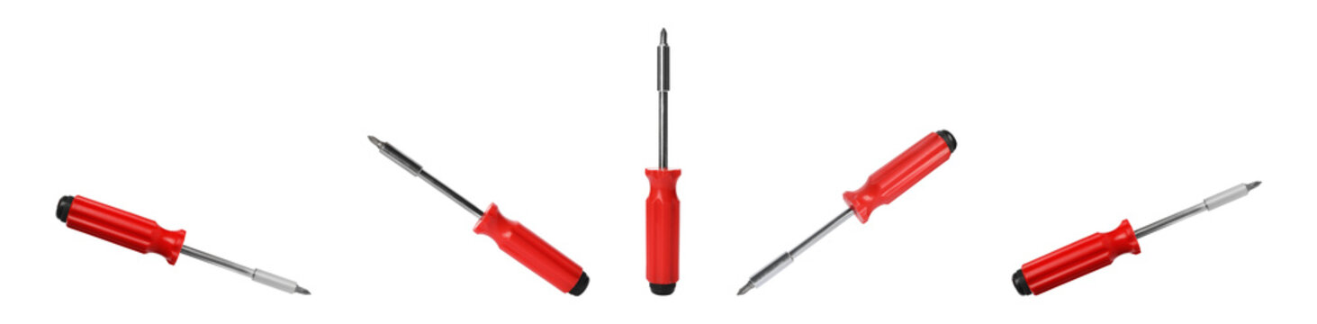 Set of screwdrivers on white background. Construction tools