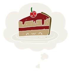 cartoon cake and thought bubble in retro style
