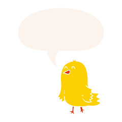 cartoon bird and speech bubble in retro style