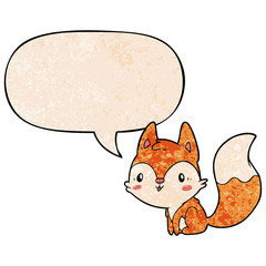 cute cartoon fox and speech bubble in retro texture style