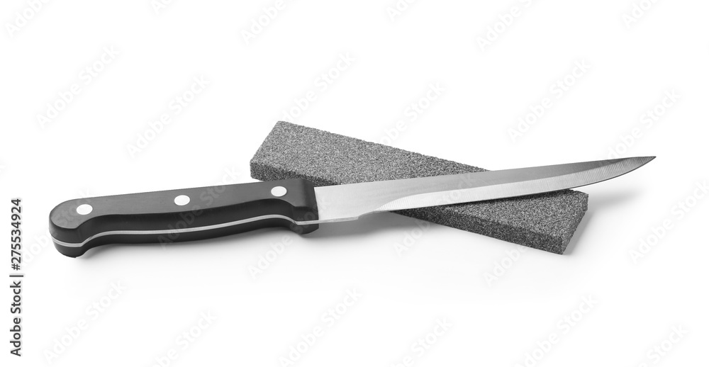 Wall mural sharp fillet knife with grindstone isolated on white