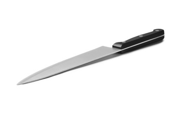 Sharp chef's knife with black handle isolated on white