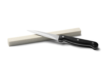 Sharp paring knife with grindstone isolated on white