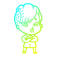 cold gradient line drawing cartoon surprised girl