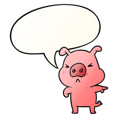 cartoon angry pig pointing and speech bubble in smooth gradient style