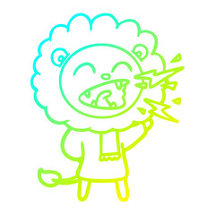 cold gradient line drawing cartoon roaring lion