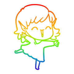 rainbow gradient line drawing cartoon elf girl