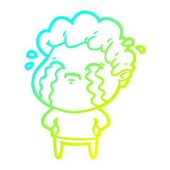 cold gradient line drawing cartoon man crying