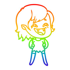 rainbow gradient line drawing cartoon laughing vampire girl