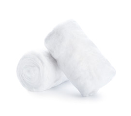 Fototapeta na wymiar Soft clean cotton rolls on white background