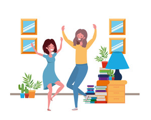 young couple dancing in living room character