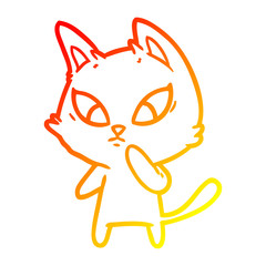 warm gradient line drawing confused cartoon cat