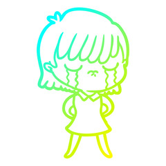 cold gradient line drawing cartoon woman crying