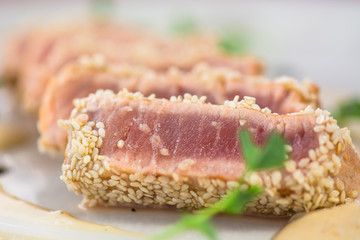 Tuna steak in a sesame crust