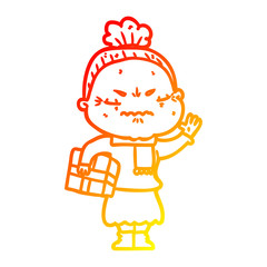 warm gradient line drawing cartoon annoyed old lady