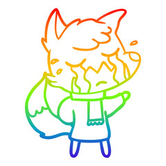 rainbow gradient line drawing crying fox cartoon