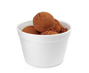 Bowl of tasty chocolate ice cream isolated on white