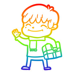 rainbow gradient line drawing cartoon happy boy