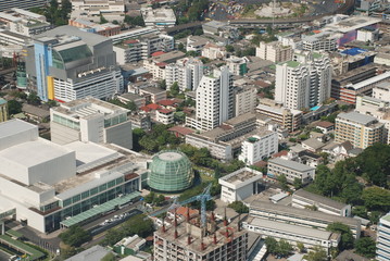 Naklejka premium Wonderful view of the huge Bangkok from the top floor of the skyscraper