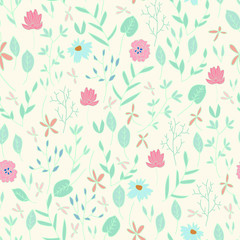 Fototapeta na wymiar leafy, dense, stylish botanical floral vector seamless pattern cream background editable