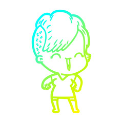 cold gradient line drawing cartoon happy hipster girl