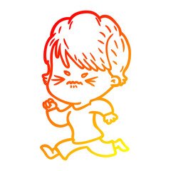warm gradient line drawing cartoon frustrated woman