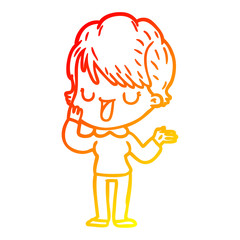 warm gradient line drawing cartoon woman talking