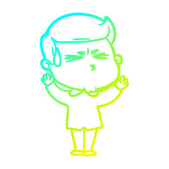 cold gradient line drawing cartoon man sweating