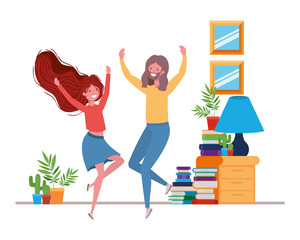 young couple dancing in living room character