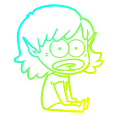 cold gradient line drawing cartoon shocked elf girl