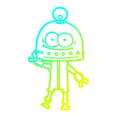 cold gradient line drawing happy carton robot with light bulb