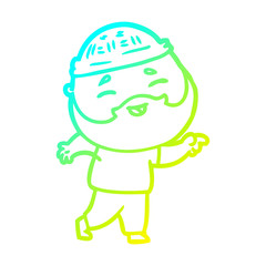 cold gradient line drawing cartoon happy bearded man