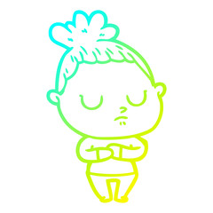 cold gradient line drawing cartoon calm woman