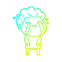 cold gradient line drawing cartoon man crying