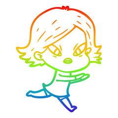 rainbow gradient line drawing cartoon stressed woman