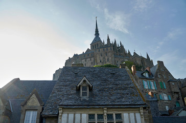 Fototapeta premium CMont St Michel Cloister district seen from the village