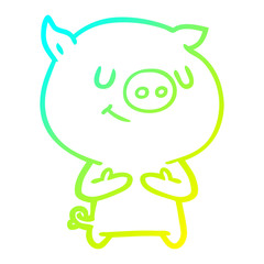 cold gradient line drawing happy cartoon pig